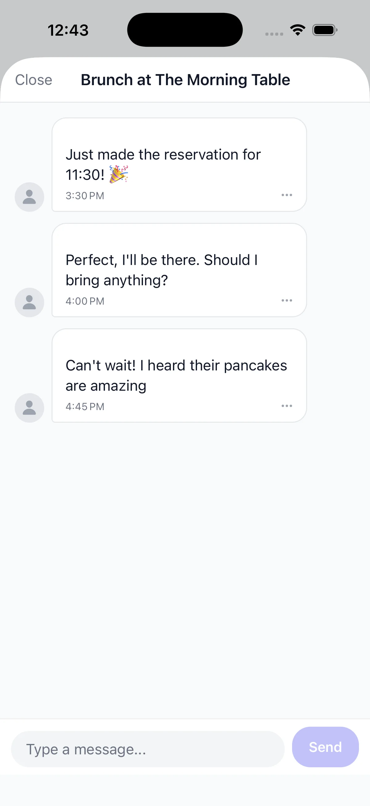 Covee in-plan chat showing coordination messages